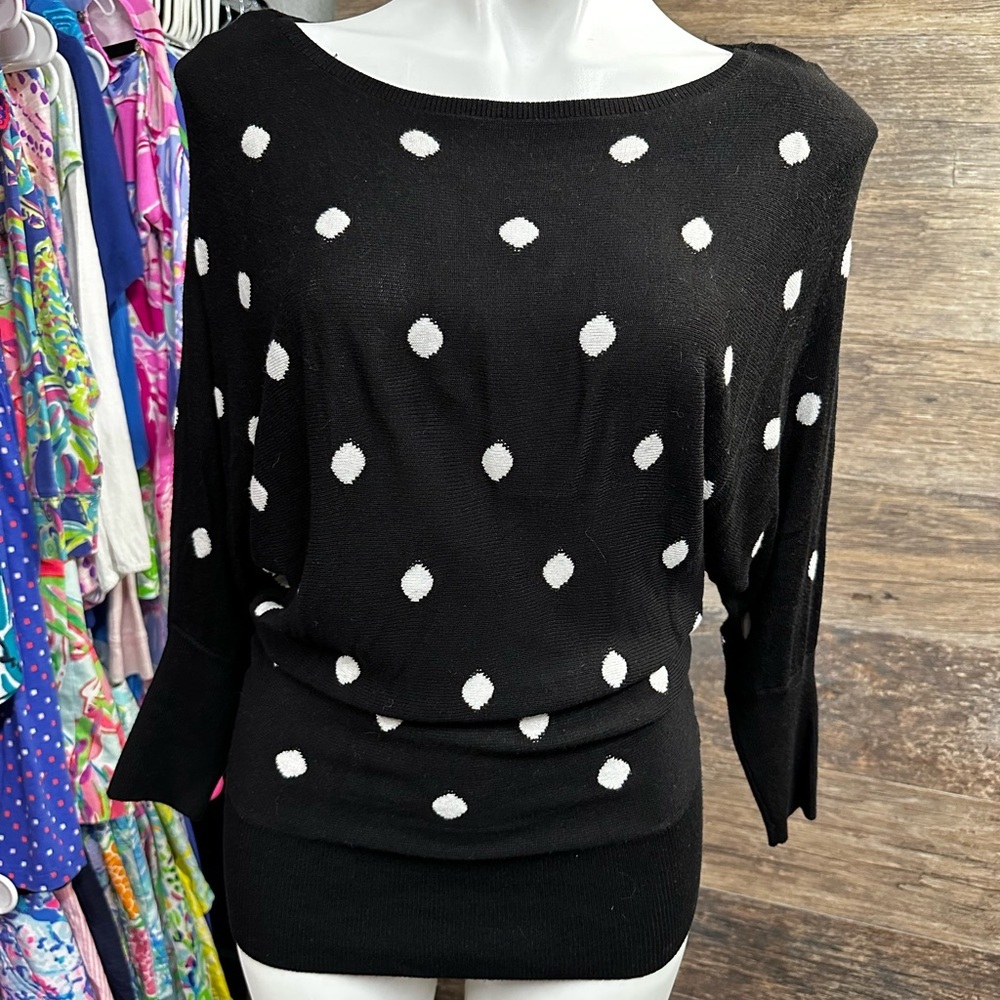 White House Black Market Black White Polka Dot Sweater